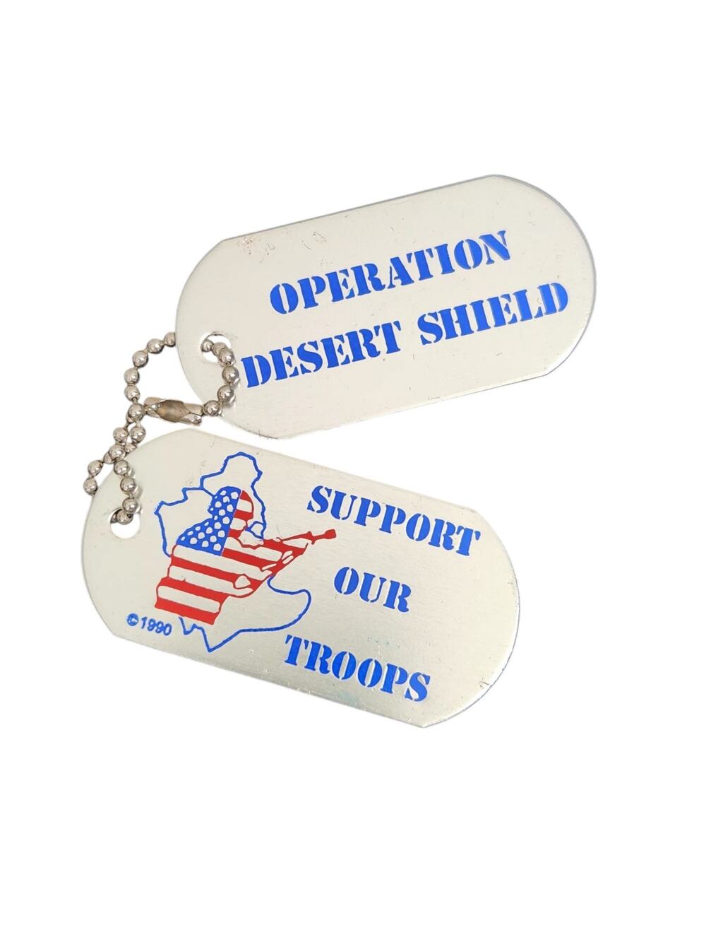 VTG OPERATION DESERT SHIELD & SUPPORT THE TROOPS DOG TAGS SOLDIER MILITARY KEYS